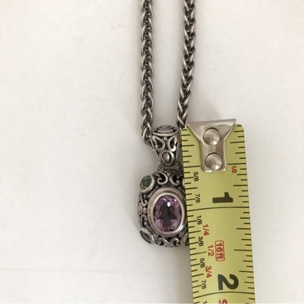 Vintage 925 Italy Sterling Silver Amethyst Peridot Filigree Necklace 18in 36.63g - Picture 13 of 17